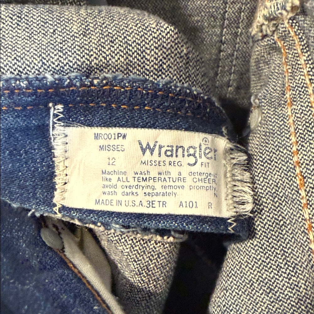 1970s Wrangler Vintage High-Waist Wide Leg Leather Patch jeans frayed bottoms 12 - Picture 8 of 8